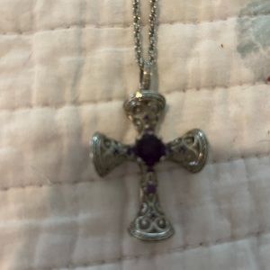 Purple and silver cross necklace